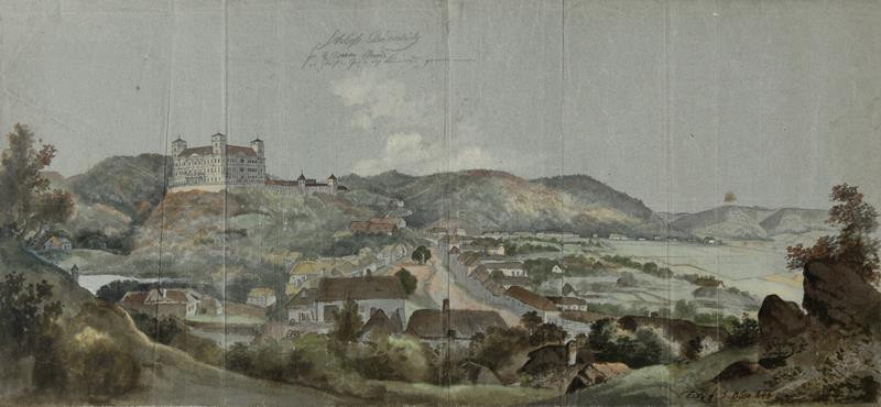 František (Franz) Richter - Pohled na obec Račice se zámkem.