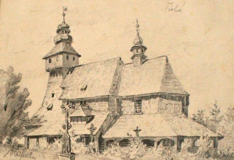 V. Fischer - Dřevěný kostel v Tiché