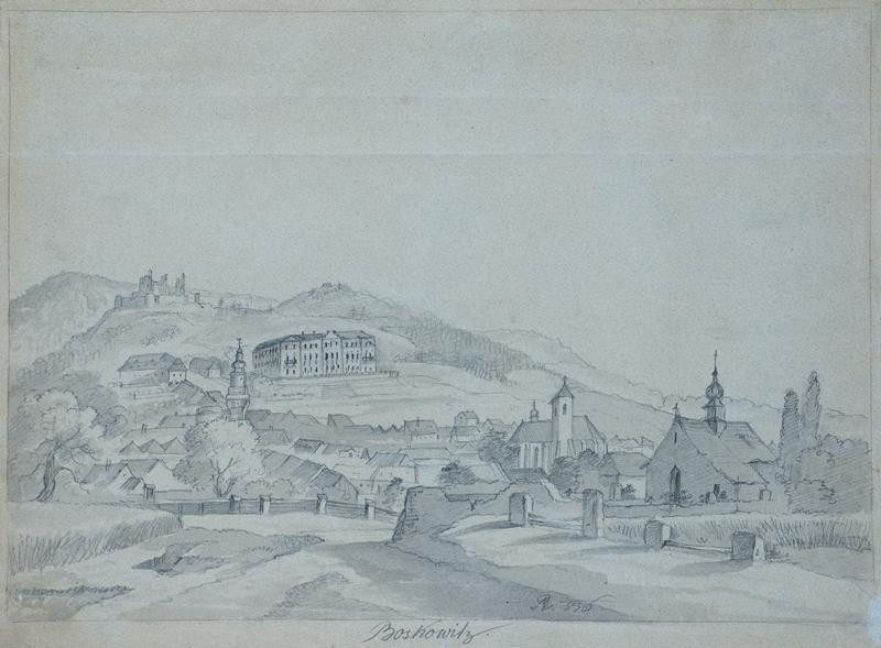 František (Franz) Richter - Pohled na zámek a zříceninu hradu v Boskovicích.