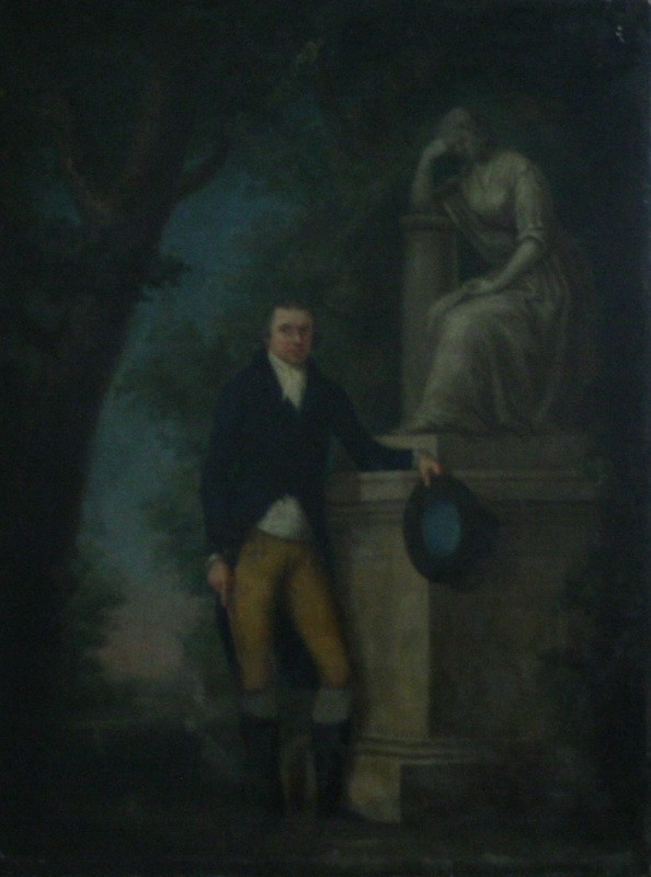 neznámý malíř - Muž v tmavomodrém fraku, stojící u pomníku