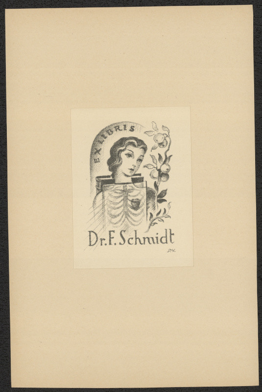 Rudolf (Ruda) Kubíček - Ex libris Dr. F. Schmidt. in Ruda Kubíček, Čtvrtý soubor exlibris. Uherské Hradiště 1935