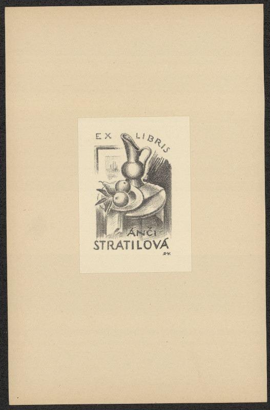 Rudolf (Ruda) Kubíček - Ex libris Anči Stratilová. in Ruda Kubíček, Čtvrtý soubor exlibris. Uherské Hradiště 1935