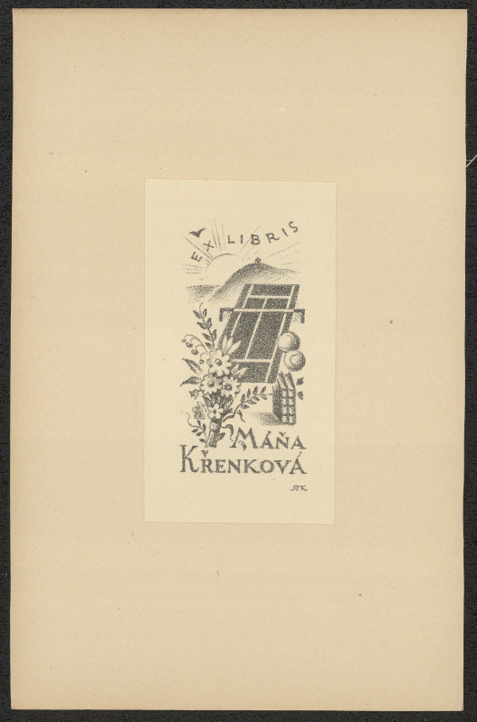 Rudolf (Ruda) Kubíček - Ex libris Máňa Křenková. in Ruda Kubíček, Čtvrtý soubor exlibris. Uherské Hradiště 1935