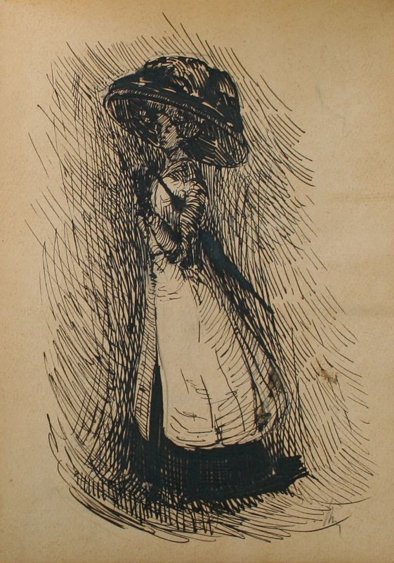 Josef Šíma - List ze skicáku (studie ženy v klobouku, hlavy)