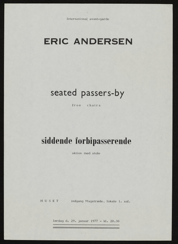 Eric Andersen - Seated Passers-by exhibition flyer, Huset Magstraede Copenhagen 1977