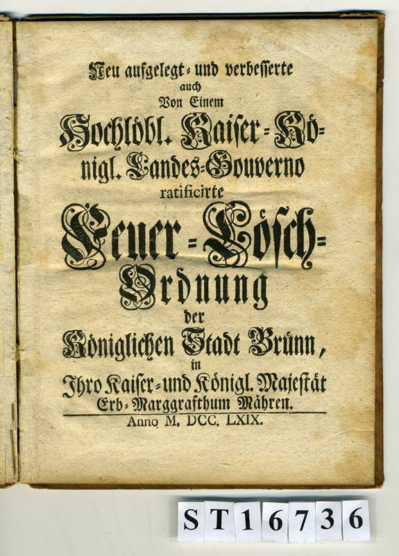 neurčený autor, Emmanuel Swoboda - Feuer- Lösch- Ordnung der König. Stadt Brünn