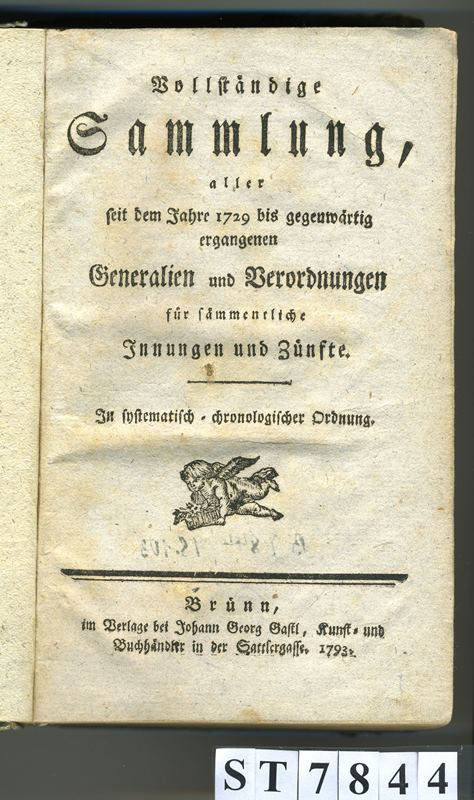 neurčený autor, Johann Georg Gastl - Vollständige Sammlung…für sämmentliche Innungen und Zünfte