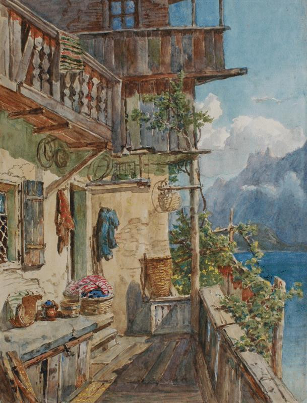 Leopold Munsch - Terasa nad jezerem (Tirolský selský dům u Hallstadtského jezera)
