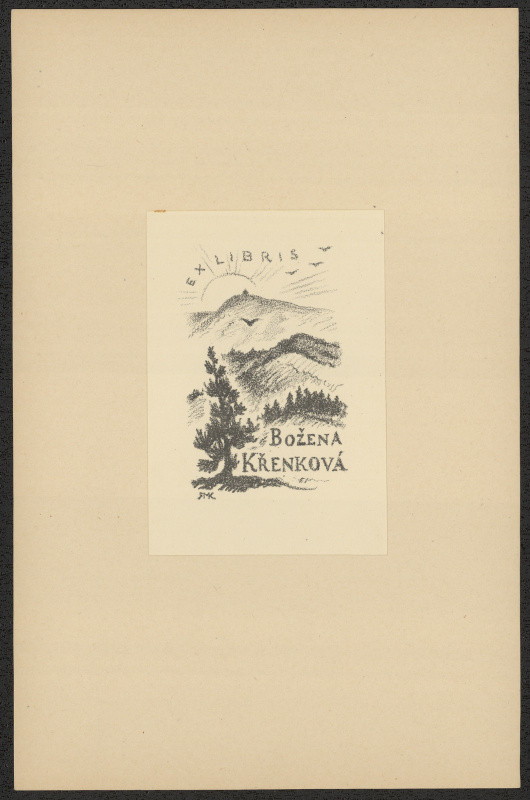 Rudolf (Ruda) Kubíček - Ex libris Božena Křenková. in Ruda Kubíček, Čtvrtý soubor exlibris. Uherské Hradiště 1935