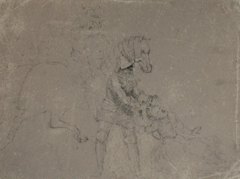 neznámý kreslíř barokní - Studie rytíře s koněm a dívkou