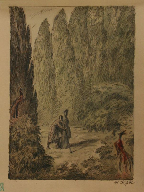 Jan Konůpek - Slepec v krajině, ilustrace k Antigoně