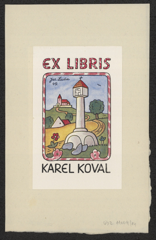 Josef Lada - Ex libris Karel Koval. in Knižní značky národního umělce Josefa Lady. (Praha. 1949)