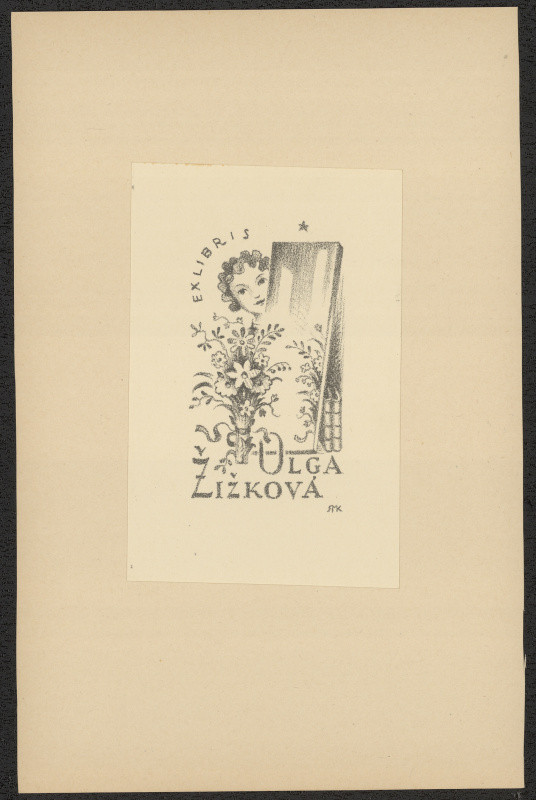 Rudolf (Ruda) Kubíček - Ex libris Olga Žižková. in Ruda Kubíček, Čtvrtý soubor exlibris. Uherské Hradiště 1935