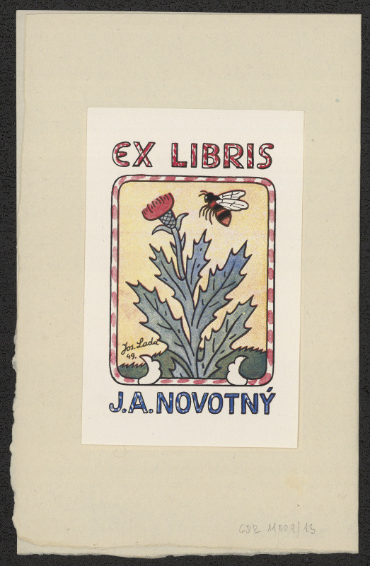 Josef Lada - Ex libris J. A. Novotný. in Knižní značky národního umělce Josefa Lady. (Praha. 1949)