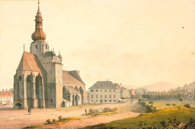 Jakob Alt - Gotický kostel v Badenu