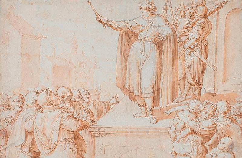 Francesco de Rossi zv. Salviati - podle - Furius Camillus promlouvá k davu plebejů
