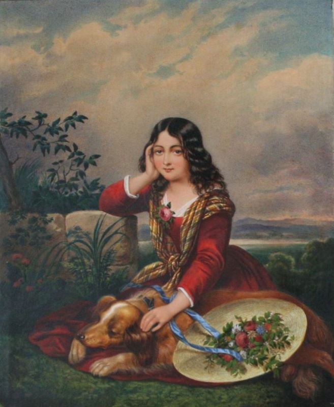 Adolf Theer - Sedící dívka se psem