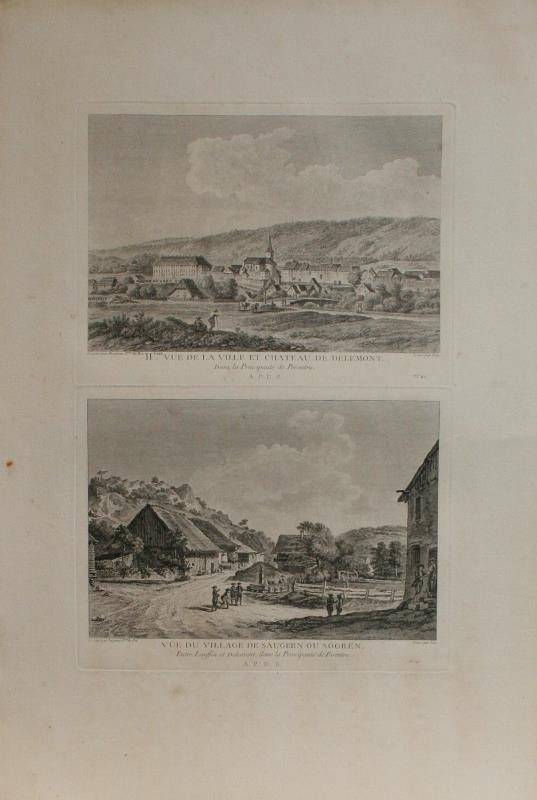 François-Dénis Née - IIeme vue de la ville et château de Delémont, ../ Vue du village de Saugern ou Sogren,..