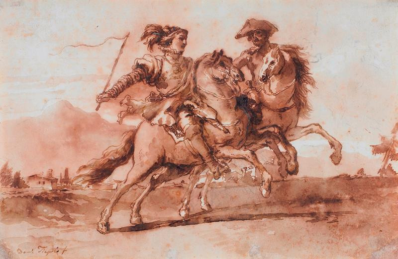 Giovanni Domenico Tiepolo - Dva jezdci v krajině