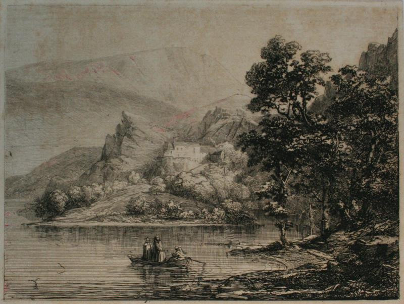 Caspar Johann Nepomuk Scheuren - Mníši na loďce na horském jezeře