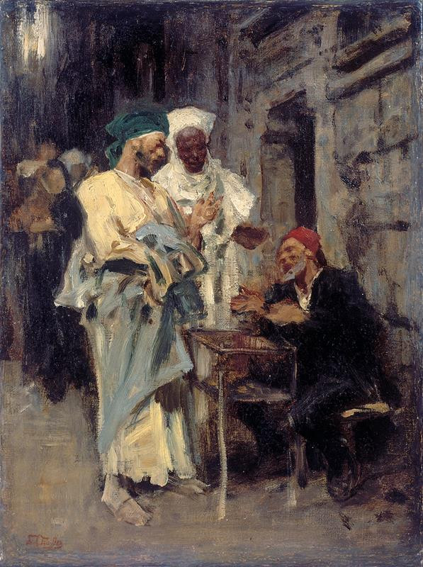 Leopold Carl Müller - Arabové před káhirským kupcem(Směnárník Geldwechsler), studie