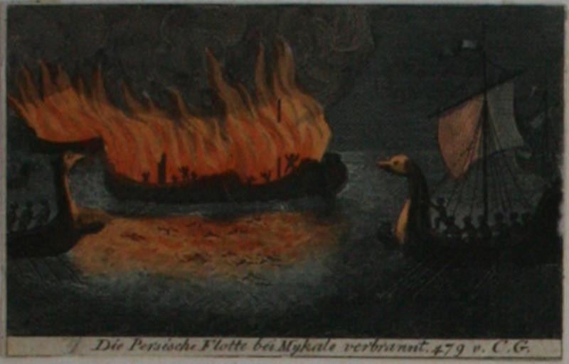 neurčený autor - Die persische Flotte bei Mykale verbrannt 479 v. C. G.