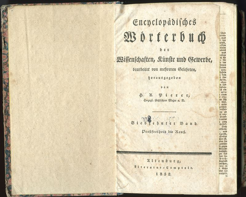 Heinrich August Pierer - Encyclopädisches Wörterbuch der Wissenschaften, Künste und Gewerbe. Siebzehnter Band